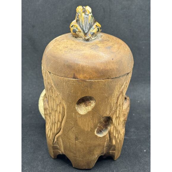 Old Hand Carved Wooden Skull Mini Humidor w Snake Japanese- App 4.5” Tall Read* - Picture 10 of 14